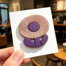 1pc Handmade Acrylic Sunflower Brooch, Floral Pin For Women Clothes, Jacket, Backpack, Gift. Color And Pattern May Vary By Batch. - Purple - View 1
