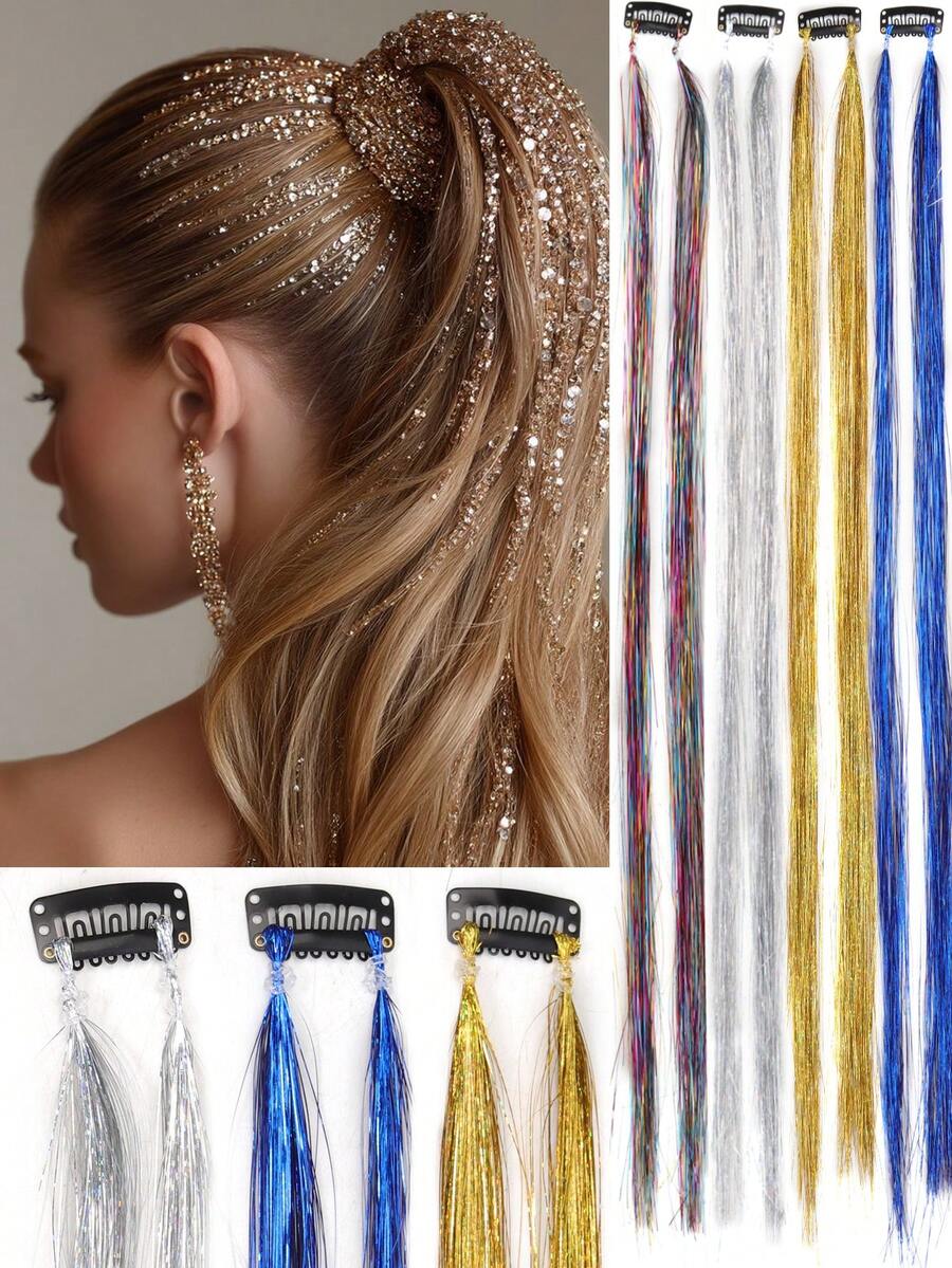 1 pieza de extensiones de cabello de 24 pulgadas con destellos, cabello liso y largo de color para resaltar el cabello en fiestas, extensión de cabello sintético con clip