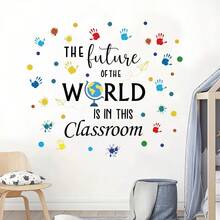 Colorful Handprint Inspirational Text Wall Sticker, Classroom & Home Decor Wall Paper, Living Room Decoration - C - View 5