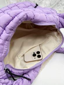 18'' Large Quilted Puffer Bag With Pouch For Women Large Puffer Tote Bag & Quilted Makeup Bag Quilted Hobo Lightweight Padding Puff Purse Tote Bag Soft Padding Hobo Shoulder Handbag  Carryall Bag Lightweight For Women Everyday Work Travel - 2 trong 1 màu tím - Xem 7
