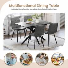 Luxstein Extendable Dining Table And Chairs Set Of 4, Concrete Effect Rectangular Table With Upholstered Linen Chairs For Dining Room, Kitchen - 混凝土色餐桌+黑色麻布餐椅 - 查看 7