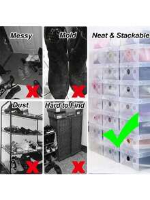 10pcs Foldable Transparent Plastic Shoe Boxes - Waterproof Dustproof Stackable Plastic Storage Boxes Suitable For Shoes, Sneakers, High Heels, Clothes And Other Items - Foldable Durable Containers Suitable For Wardrobe Apartment Small Space Dormitory Bedroom - View 9
