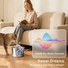 Stainless Steel Cat Water Fountain/Water Dispenser Replacement Filter Cartridge Available Separately, 2.2L/74.4oz, Equipped With Quiet USB Water Pump, Large Window Design, Flower-Shaped Outlet Attracts Cats, 304 Stainless Steel Material, Anti-Black Chin Design, Effectively Filters Floating Hair And Food Residue, Easy To Clean And Maintain. - 2.2L - View 10