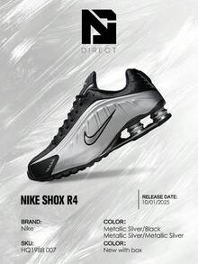 Nike Shox R4 Metallic Silver – Men's Lifestyle Sneakers – Shoes For Man -Vintage-Spring & Summer-Inspired Running Shoes, Shock-Absorbing Comfort, Gym To Streetwear Casual Wear-Mother's Day Gifts-Father's Day Gift-HQ1988 007 - 金屬銀/黑/金屬銀/金屬銀 - 查看 6