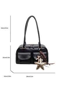 Black Fashionable Motorcycle Style Underarm Shoulder Bag, Multi-Pocket Design Suitable For Work And Commuting - Black - View 2