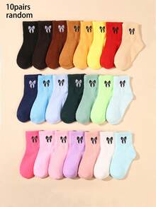 10 Pairs Kids & Teens Candy Color Bow Decor Elastic Soft Random Color Mid-Calf Socks, Suitable For Sports, Breathable, Versatile Casual, Soft & Comfortable, Fit For Children And Teenage Girls Aged 1-16 Years Old - Multicolor - View 8