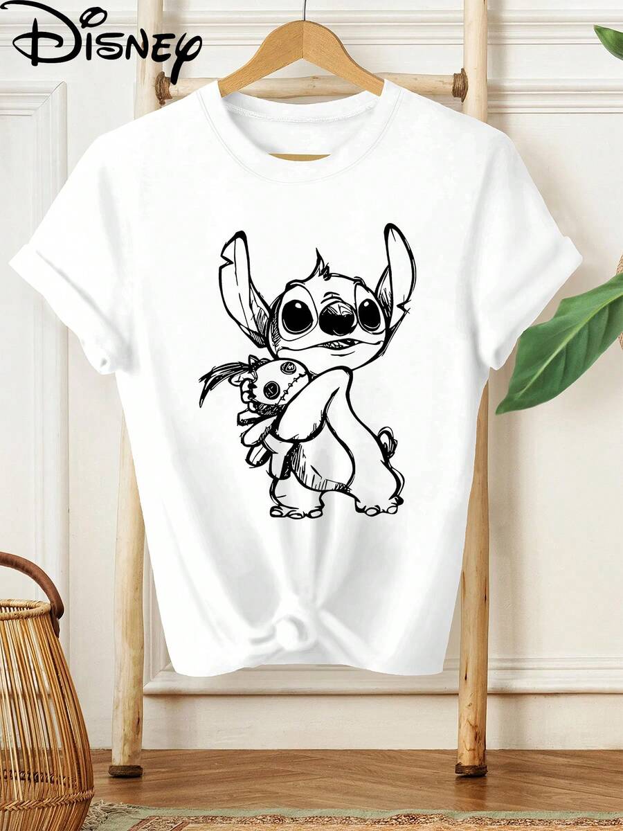 Disney Stitch T-Shirt With Stitch Motif, New Summer Short-Sleeved Top For Women, Casual, Fashionable Printed T-Shirt, Elegant Women's Clothing - 白色 - 查看 1