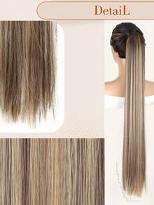European And American Style 34 Inch Long Straight Ponytail Hair Extension With Bow Tie,Clips For Hair - Multicolor - View 2