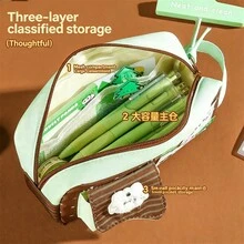 1个可爱卡通日式幸运四叶草猫咪铅笔盒 学生文具 大容量 多功能桌面收纳 手持笔袋 返校办公用品 - A - 查看 4