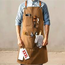 Eine Unisex-Kochschürze mit Taschen, verstellbaren Kreuzträgern, im Casual-Stil, Größen von L bis XXL. - braun - Übersicht 6