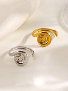 1pc 18K Gold Plated Stainless Steel Spiral Open Ring, Suitable For Women's Beach Vacation Wear - Multicolor - View 4