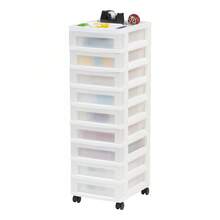 IRIS 9-Drawer Narrow Plastic Storage Drawer Cart With Organizer Top, White - White - View 7
