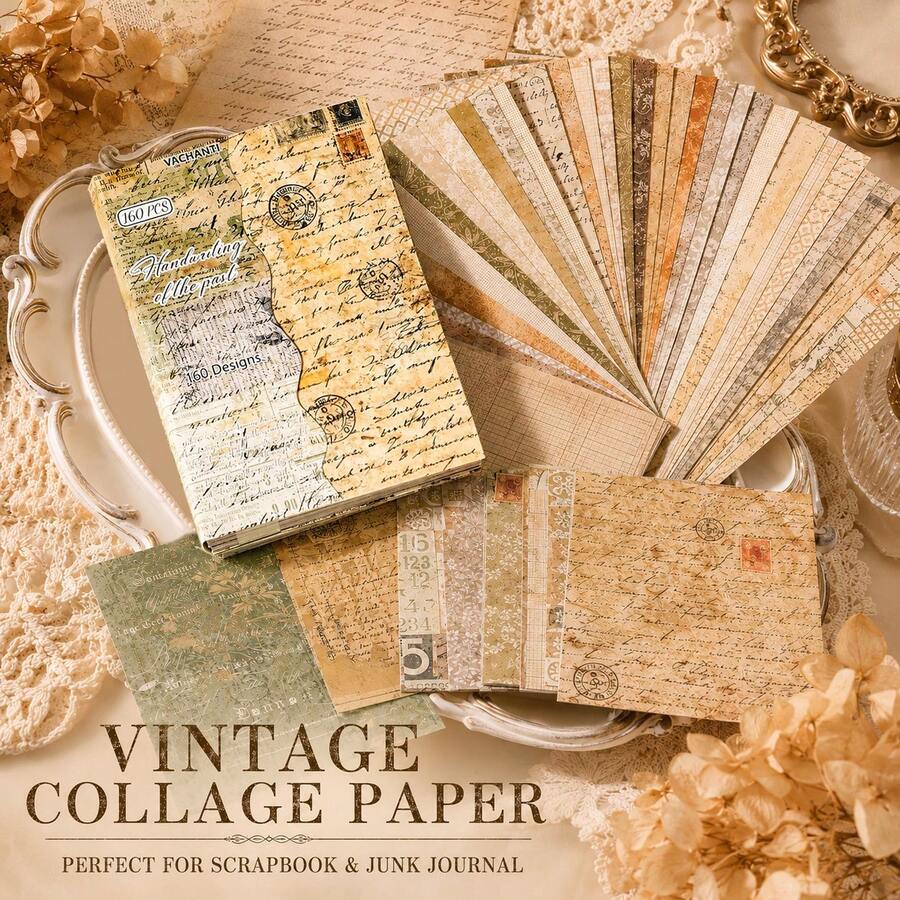 160 Sheets Vintage Scrapbook Paper No Repeating Patterns Junk Journal ...