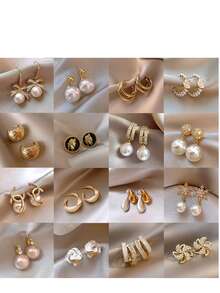 7 Pairs Pearl Stud Earrings, Luxury Elegant Fashion Versatile Unique Design Minimalist Earrings - Yellow Gold - View 3