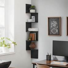 5-Tier Floating Corner Shelf, Multi-Tier Corner Shelf, Decorative Corner Wall Mount For Home, Triangular Wall Shelf, Wall Storage Organizer, Hanging Corner Shelf, Wall Plant Shelf, Wooden Corner Shelf, Easy Assembly Tiered Shelving For Bedroom, Bathroom, Kitchen, Office, Living Room, Bookshelf Decoration, 20cm Height Sufficient For Books - 黑色 - 查看 3