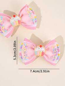 2pcs Pink Bow Hair Clips, Suitable For Girls. Cute Cupcake Decor, Rainbow Striped Print Hair Clips, Alligator Clips, Girls & Teens Hair Accessories, Suitable For Daily Life - Multicolor - View 6