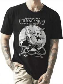 Camiseta Casual Hombre con Estampados de Dibujos Animados de Hollow Knight, Cuello Redondo, Mangas Cortas, Tela Suave y Cómoda, Ropa Casual Exteriores, Ropa Deportiva,100% Cotton, Regalo el Día del Padre, Carnaval, Día de la Independencia, Perfecta Amigos, Enamorados, Hermanos, Regalos de Navidad, Ropa la Temporada Escolar - Negro - Ver 6