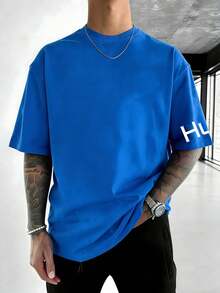 Men's HUK Angry Fish Monster Print Oversize T-Shirt, Pro Fishing Casual Top Father's Day Gift - 藍色 - 查看 3