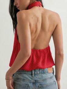 Women Cute Puffy Halterneck Top Sleeveless Open Back Tank Tops Fashion Button Neck Crop Tops Summer Y2K Loose Vest For Club Party Streetwear Going Out Outfit - Chấm bi đỏ - Xem 1