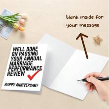 1张“婚姻表现点评”趣味周年纪念卡，极简黑字红勾设计，送给男友、女友、丈夫、妻子的幽默卡片 - 多色 - 查看 4