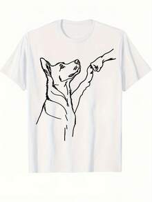 Camiseta para hombre con diseño de pastor alemán, cuello redondo negro suave con silueta blanca de perro, manga corta casual para todas las estaciones, ropa cómoda - Blanco - Ver 6