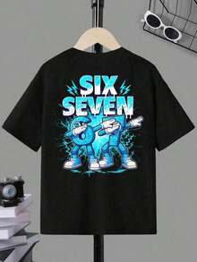 GraphicGems Boys' Basic Short Sleeve T-Shirt, Casual, Elegant, Creative, Personalized, Refreshing, Chic, Minimalist, Cool Style, With Digit 67 Football Graphic Print, Comfortable Clothing For Daily Wear, Cozy Summer And Autumn Styles, Suitable For 7 Year Olds, Graphic Clothing For Boys, Hip Hop Clothing For Boys. - 銅色 - 查看 3