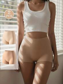2pcs/Set Summer Seamless Skin-Colored Safety Shorts, Elastic Silky Breathable Women's Underwear - Multicolor - View 3