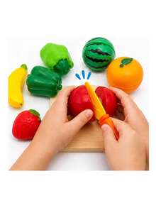 Toy Fruit And Vegetable Set With Knife, 7 Pieces - Multicolor - View 2