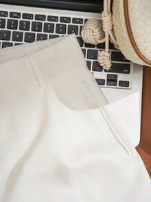White Loose High Waist Casual Shorts Women, Slimming Wide Leg Shorts - 白色 - 查看 5