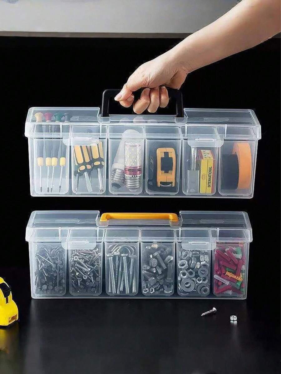 1 Set Multi-Functional Home Tool Box With 6 Compartments Small Parts Storage Boxes, Portable Sturdy Hardware Organizer Tool Box, Perfect For Office Home Garden Workshop Storage Organization - View 1