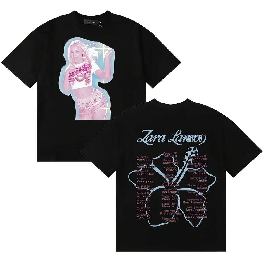 Fashion Style Singer Zaras Larsson 2026 T-Shirt Summer Oversized Streetwear Loose Tshirt Mens Women C - 黑色 - 查看 1