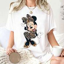 Leopard Print Minnie Mouse Shirt, Cute Disney Minnie Shirt, Leopard Minnie Ear Shirt, Leopard Women Shirt, Disney Girl Vacation ShirtDisney Oversized T-Shirt - White - View 1
