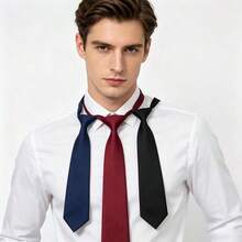 3pcs/Set Unisex Necktie, Black Fine Stripe, Clip-On, Casual/Work Uniform Accessory - Multicolor - View 1