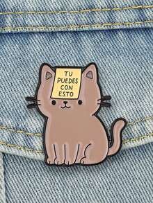"Tu Puedes Con Esto" Cat Enamel Pin, Spanish Encouragement Brooch, Unique Gift Idea, Perfect Accessory For Animal Lovers - Brown - View 4