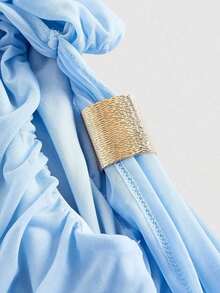 MOD Vestido de ajustado elegante con hombros con abertura y acanalado hasta la pantorrilla, para verano - Azul 2 - Ver 7