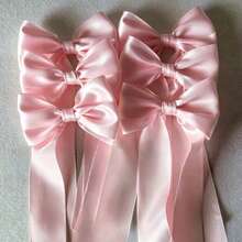 6 pièces Décorations de nœuds en ruban de satin, nœuds de style ballerine convenant pour la décoration de mariage, gâteaux, bouteilles et bougeoirs ; nœuds d'emballage cadeau élégants ; également applicables pour la Fête des Mères, l'anniversaire, le mariage, l'anniversaire de mariage, l'enterrement de vie de jeune fille, la décoration de boîtes de parfum et de bougie. - Voir 10