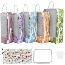 Cubos de embalaje de compresión para viajes, juego de bolsas organizadoras de equipaje ligeras, cubos de embalaje de compresión, artículos esenciales para viajes, cubos de embalaje para equipaje de mano - flores pequeñas - Ver 1