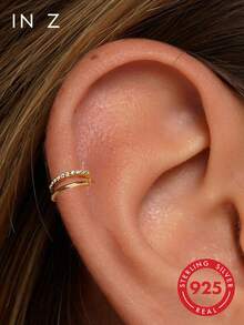 1pc 925 Sterling Silver 16G Spiral Double Hoop Earring - Elegant Piercing Jewelry - Hinged Earring Cartilage Hoop, Helix Hoop, Earring, Nose Septum Ring Tragus Hoop Ear Cuff Hinged Nose Ring, Unisex, Suitable For Daily Wear - Diamond Row + Smooth Buckle Ring - View 2
