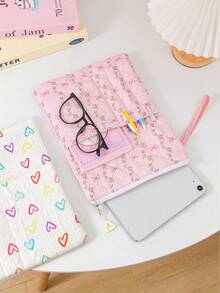 1個條紋花朵/愛心印花平板電腦保護套/攜帶包，相容於 iPad、Kindle、 Galaxy 及 Android 平板電腦，多口袋多功能收納包附手把，可用作書籍收納袋、文具袋、鉛筆袋，亦可作為化妝包、護膚品收納袋，適合老師、媽媽、同學及好友的禮物 - 彩色 - 查看 2
