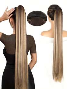 European And American Style 34 Inch Long Straight Ponytail Hair Extension With Bow Tie,Clips For Hair - Multicolor - View 11