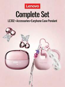 Écouteurs Bluetooth Lenovo LE302 avec décorations papillon et étui de protection, conception ouverte avec son surround, audio de haute qualité, faible latence, musique, jeux, audio directionnel, réduction de bruit ENC, appels clairs, écouteurs sans fil compatibles avec les smartphones et les ordinateurs - Voir 2