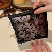 SANRIO Túi mỹ phẩm lưới Hello Kitty, túi đựng đồ trang điểm khóa kéo trong suốt dễ thương có mặt dây chuyền xương, túi đựng đồ trang điểm dung tích lớn, túi trang điểm chống ô nhiễm, túi đựng đồ vệ sinh cá nhân du lịch dễ thương cho bé gái và phụ nữ - Nhiều màu - Xem 20
