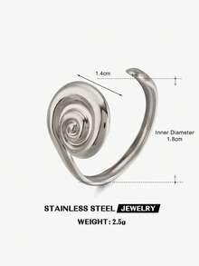 1pc 18K Gold Plated Stainless Steel Spiral Open Ring, Suitable For Women's Beach Vacation Wear - Multicolor - View 6