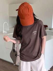 Camiseta De Manga Corta Con Estampado De Letras - Café integral - Ver 8