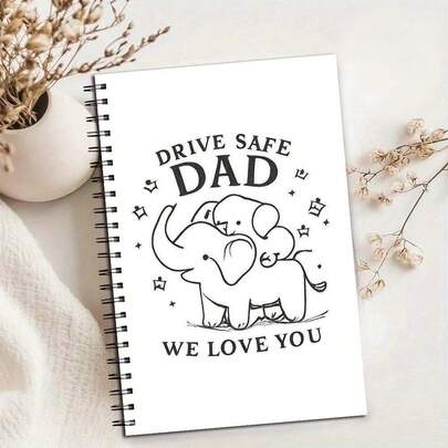 Cahier A5, Cahier mignon d'éléphant papa, Cahier spirale art ligne noire minimaliste, 100 pages journal, cadeau de routière pour papa, fête des pères et notes quotidiennes