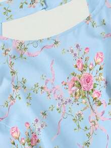 MOD Vestido con estampado floral romántico, espalda abierta y lazo - Azul - Ver 8