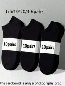 10 Pairs Black Thin Breathable Comfortable Ankle Socks, Solid Color Design Fashionable Casual, Suitable For Daily Leisure And Office Wear, Comfortable And Fitting - Black - View 7