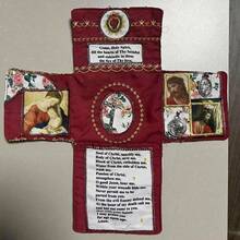 Hand Sewn Catholic Pocket Shrine - Silver Cross And Sacred Artwork, Portable Faith Altar - Handmade Devotional Jewel! (B) - A - View 2