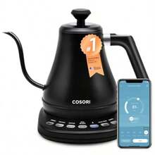 COSORI - Hervidor eléctrico de cuello de cisne inteligente Bluetooth con control de temperatura variable, cafetera y tetera, 100% acero inoxidable, calentamiento rápido, negro mate - BlackSmart - Ver 1