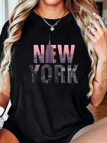 Playera Mujer con Diseño de Nueva York - Urbana y Chic para Todas las Tallas - Negro - Ver 4